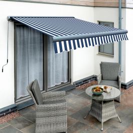 3.0m Full Cassette Electric Blue and White Awning (Charcoal Cassette)